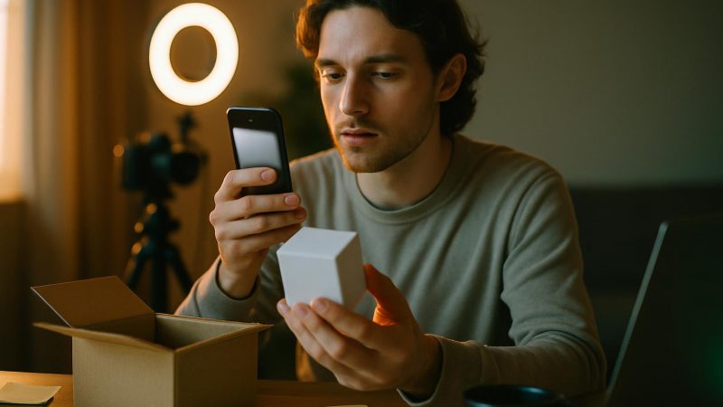 Influencermarknadsforing och affiliate i hemstudio mikroinfluencer spelar in med smartphone